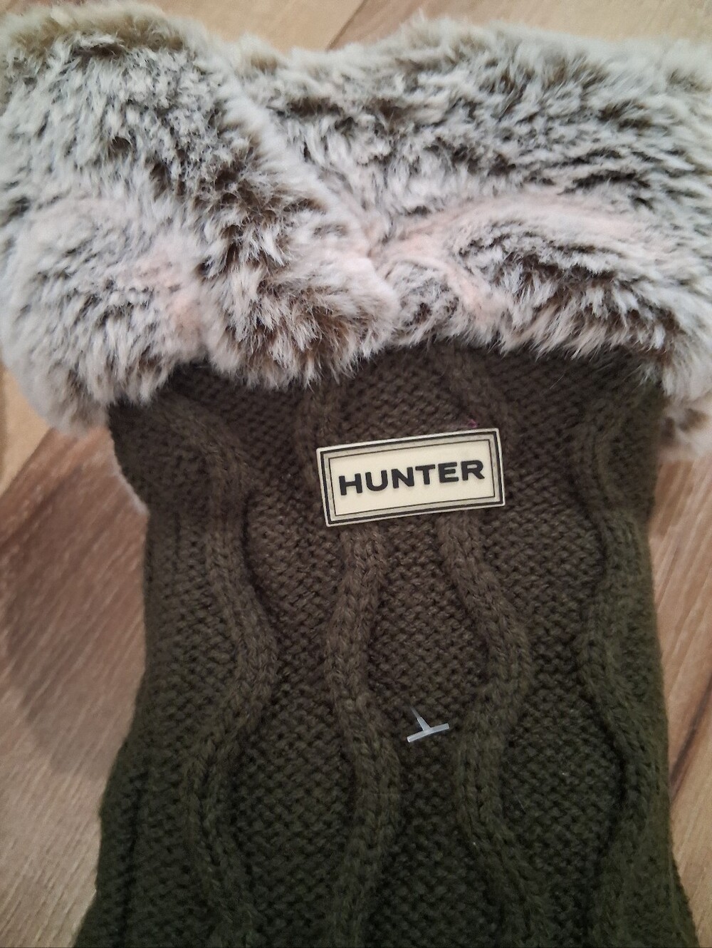 Hunter Grey & Creme Cable-Knit Socks with Light Gray Faux Fur Cuff - Picture 5 of 7